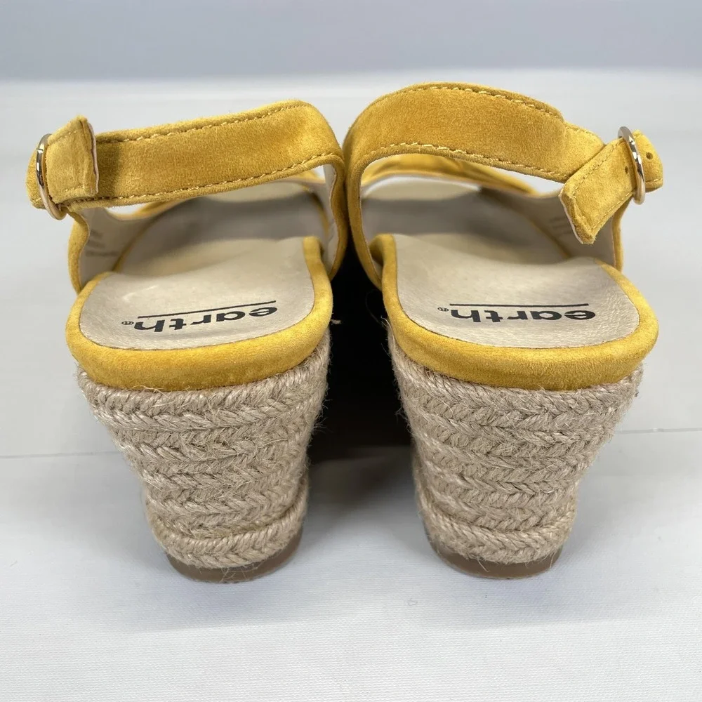 Earth Thara Bermuda Espadrille Wedge Sandals Womens Size 7 Yellow Slingback Shoe